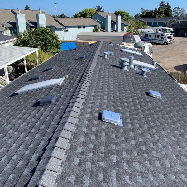 Asphalt shingle roof completed in Aptos, CA by Redwood Roofing and Repair, Santa Cruz's number one roofing company.