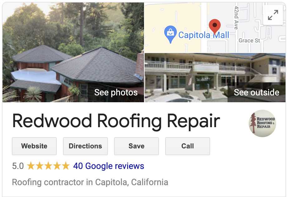 Over 40 five star Google Reviews show that Redwood Roofing and Repair is a top roofing company in Santa Cruz California