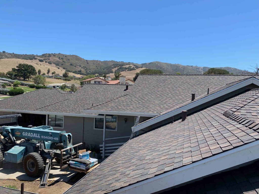 Recent asphalt shingle residential roof installed by the top roofing contractor in Capitola CA Redwood Roofing and Repair